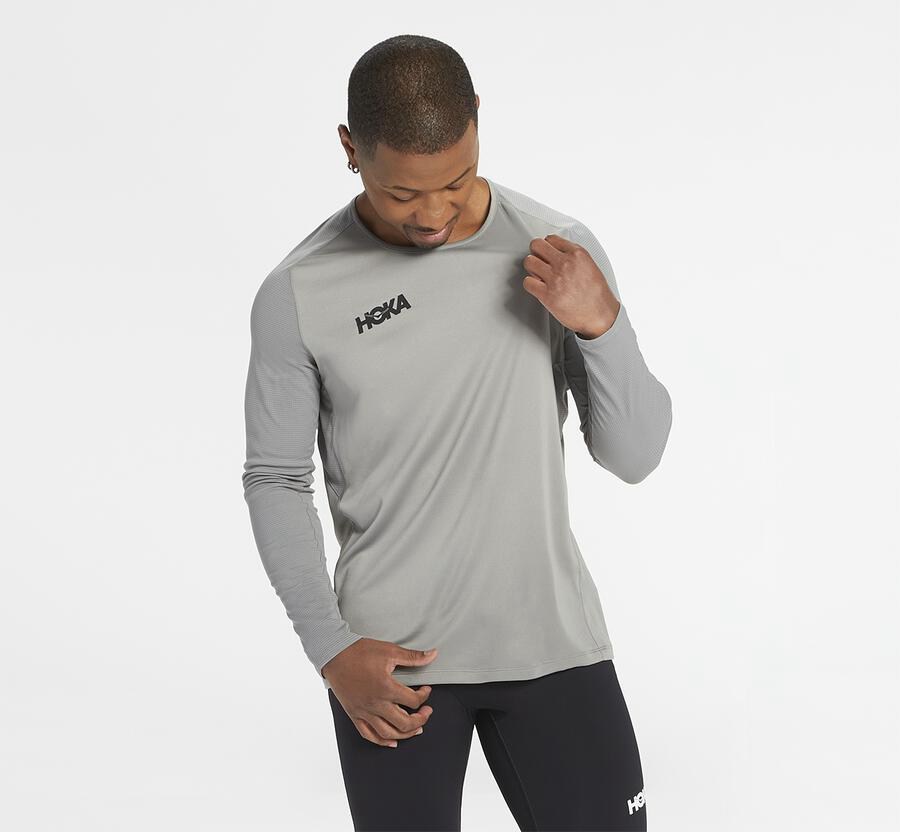 Hoka One One Top Erkek Gri - Performance Long Sleeve - MT3529706